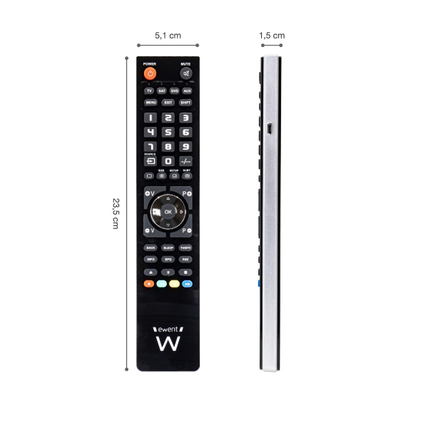 Télécommande universelle 4 en 1 Ewent - Programmable avec câble micro USB et PC - Noir