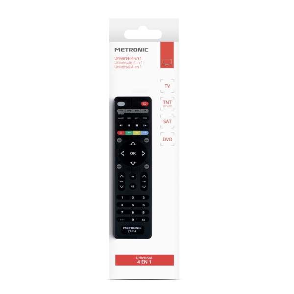Télécommande universelle Metronic ZAP 4 EVO 5 pour TV + TNT + SAT + DVD - Noir
