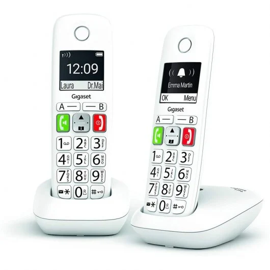 Téléphone Déct Sans Fil Gigaset E290 Duo + 1 Extension - Grand Ecran N/B - Touches à Grands Chiffres - Volume avec Fonction Amplificateur - Grande Autonomie