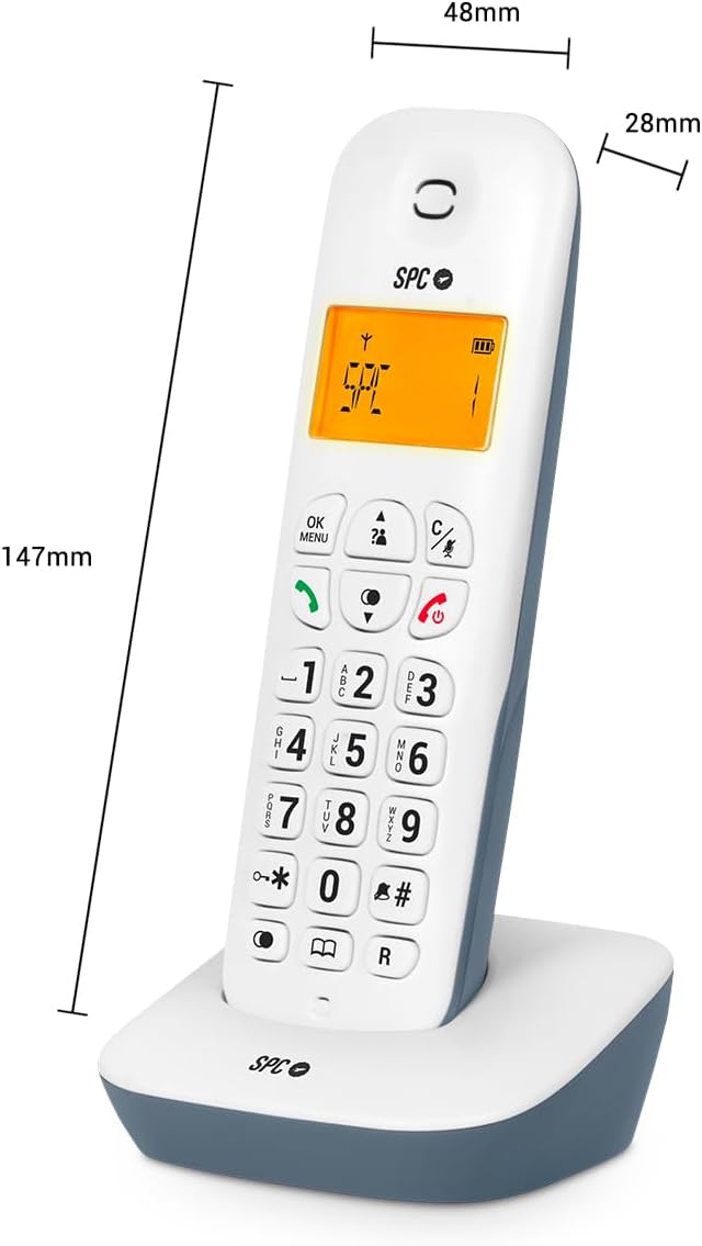 Téléphone fixe sans fil SPC Air - Écran rétroéclairé 35x22 mm - Identification de l'appelant - Connexion réseau téléphonique - Mode sourdine - 5 mélodies - 2 couleurs - Technologie Eco - Transfert d'appel - Couleur Bleu