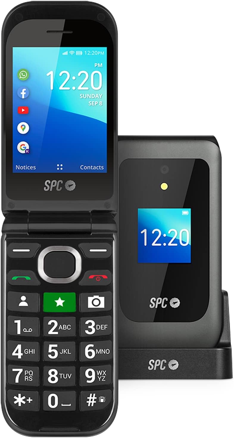 Téléphone Portable SPC Jasper pour Seniors 2 4G - Double Écran - Compatible Appareils Auditifs - Bouton SOS - Batterie 1600 Mah - Installation d'Applications via Wifi ou Réseau 4G - Coloris Noir