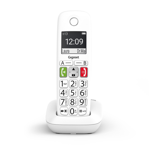 Téléphone sans fil DECT Gigaset E290 - Grand écran noir et blanc - Grandes touches numériques - Fonction booster de volume - Blanc