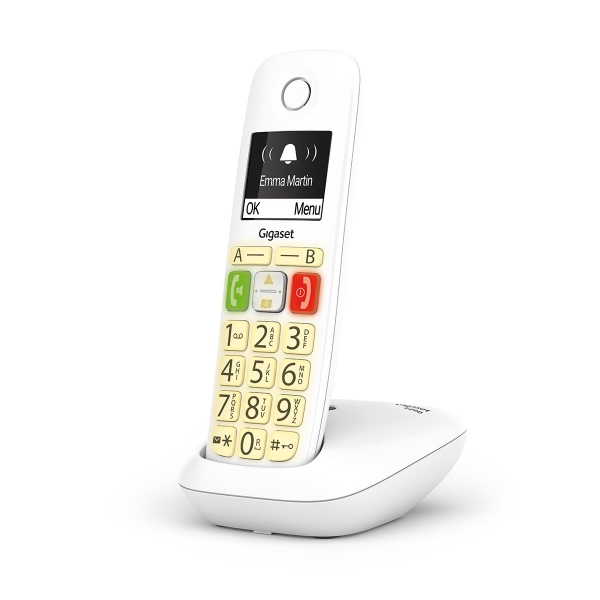 Téléphone sans fil DECT Gigaset E290 - Grand écran noir et blanc - Grandes touches numériques - Fonction booster de volume - Blanc
