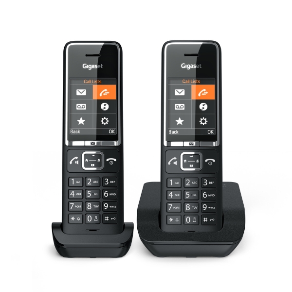 Téléphone sans fil Gigaset Comfort 550 Duo avec DECT + 1 combiné supplémentaire - Identification de l'appelant - Mains libres - Contrôle du volume - Noir