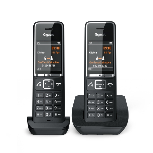 Téléphone sans fil Gigaset Comfort 550 Duo avec DECT + 1 combiné supplémentaire - Identification de l'appelant - Mains libres - Contrôle du volume - Noir