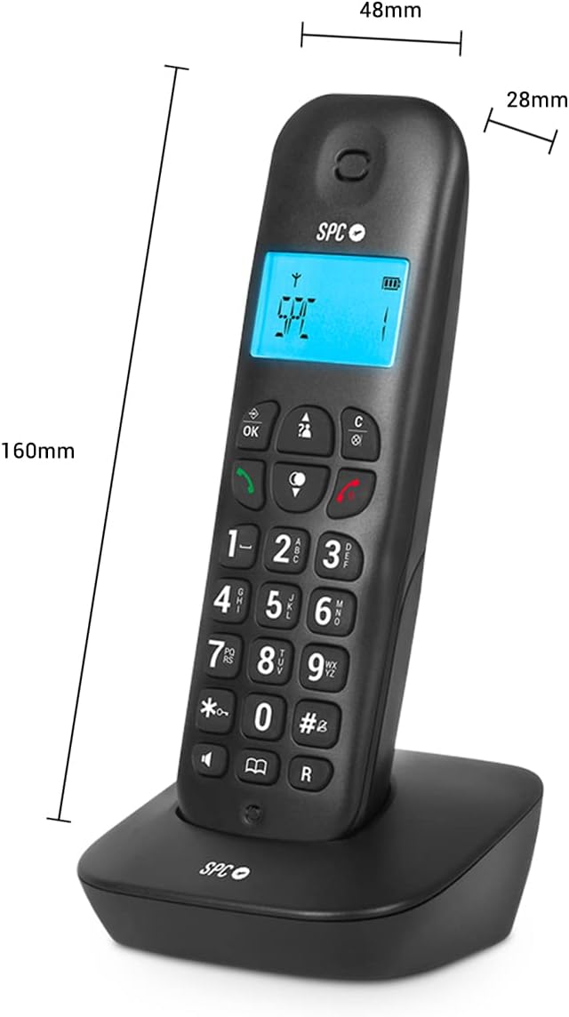 Téléphone sans fil SPC Air Pro Duo - Écran rétroéclairé 35x22 mm - Identification de l'appelant - Connexion réseau téléphonique - Conférence à trois - Mode muet - Mains libres - Respectueux de l'environnement - Couleur noire