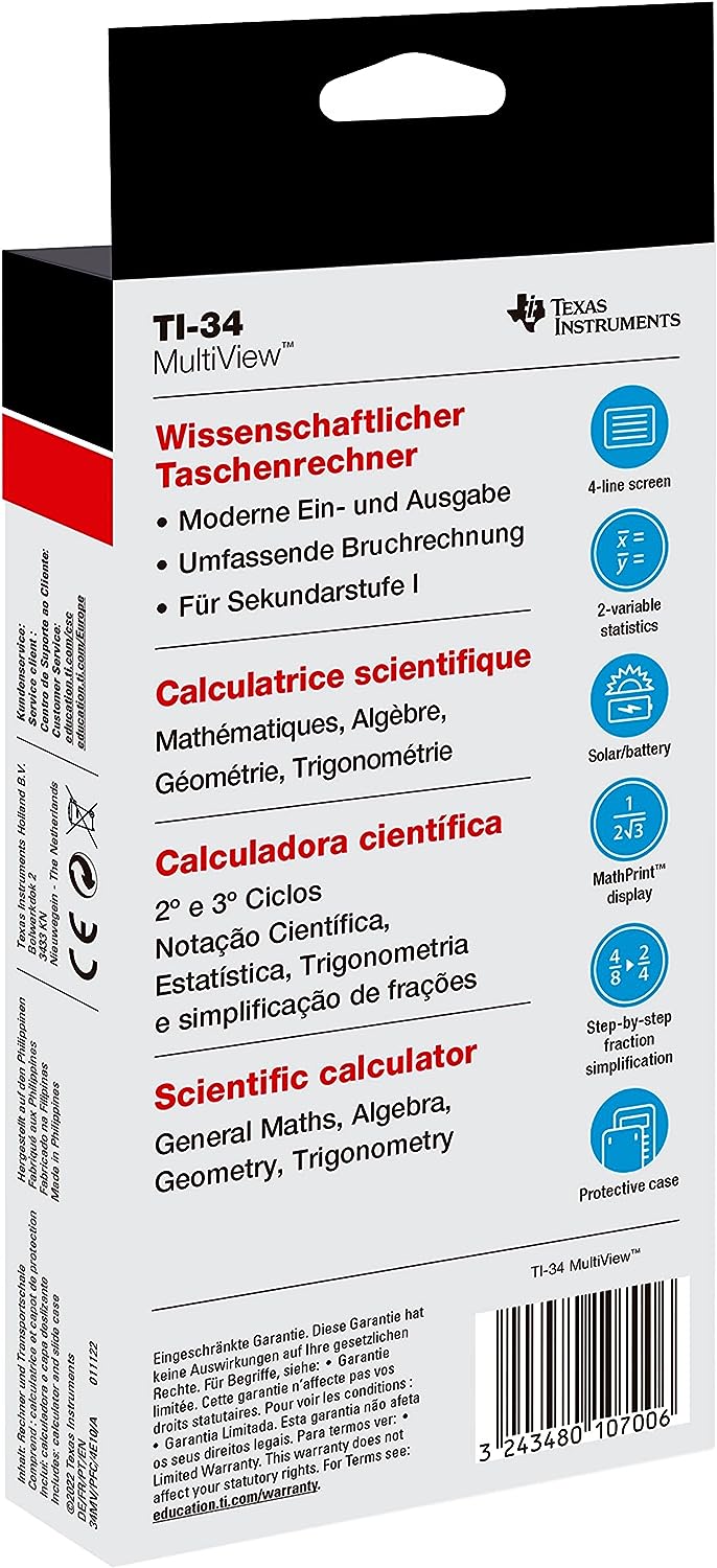 Texas Instruments TI-34 Calculatrice Scientifique MultiView