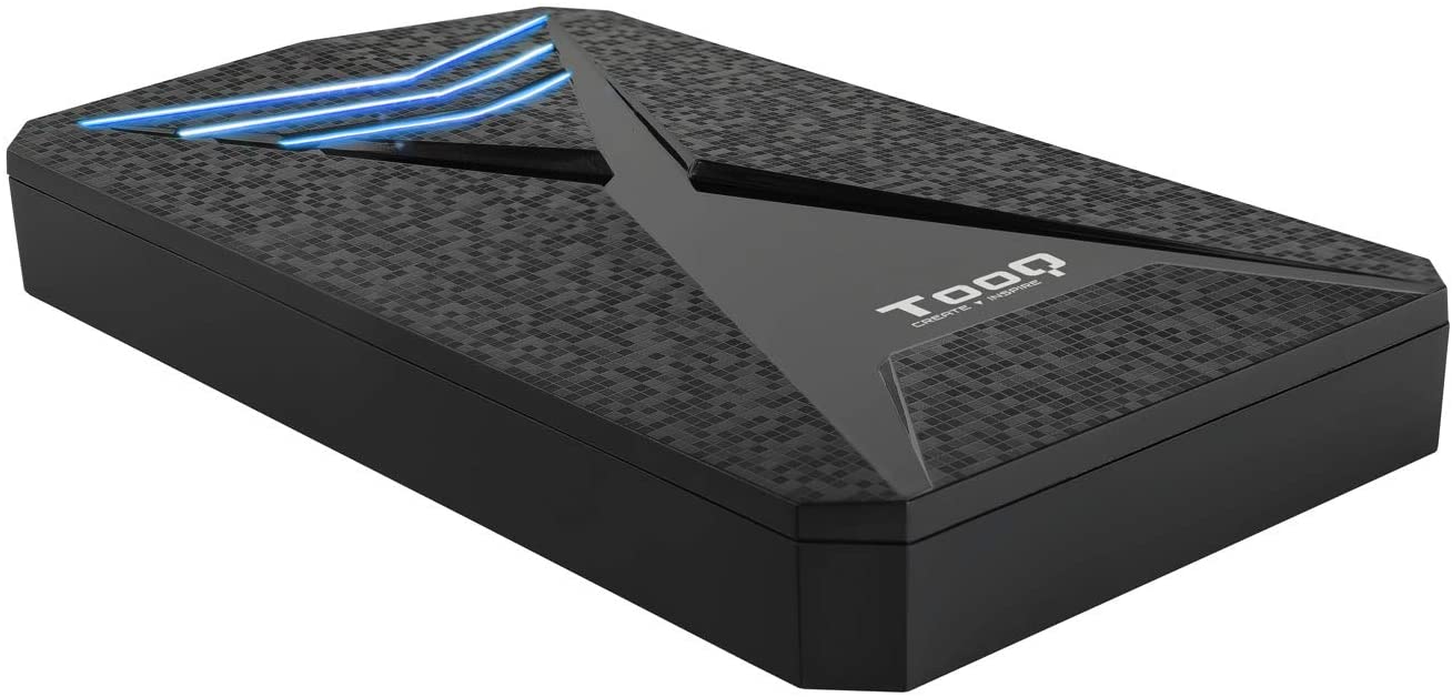Tooq Boîtier Externe Gaming HDD/SDD 2.5" jusqu'à 9.5mm SATA USB 3.0/3.1 Gen 1 - Éclairage LED Bleu - Sans Vis - Couleur Noire