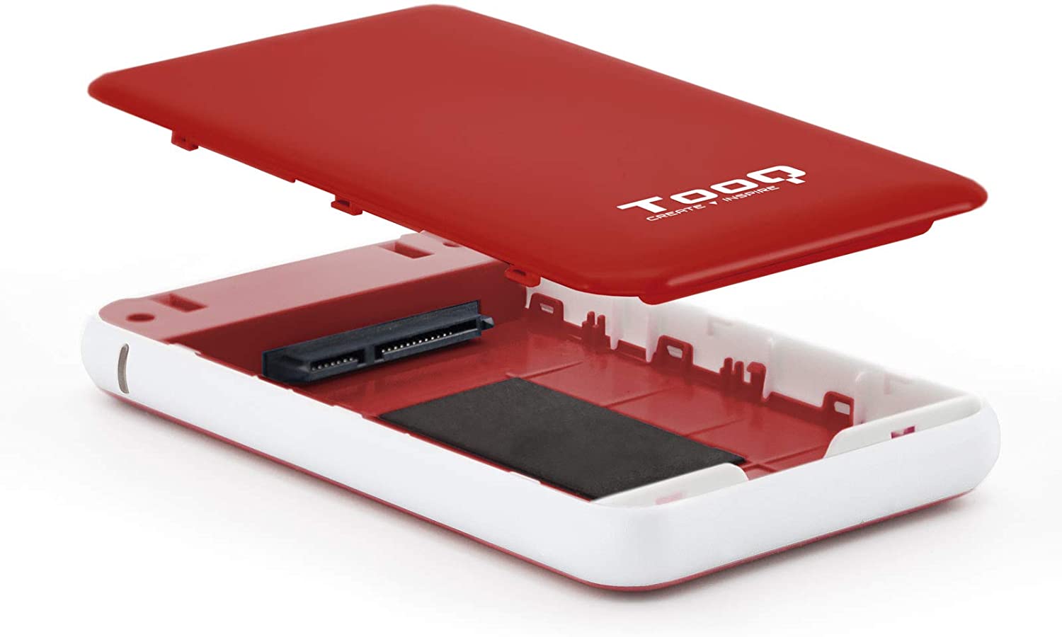 Tooq Boîtier Externe HDD/SDD 2.5" jusqu'à 9.5mm SATA USB 3.0/3.1 Gen 1 - Sans Vis - Couleur Rouge/Blanc