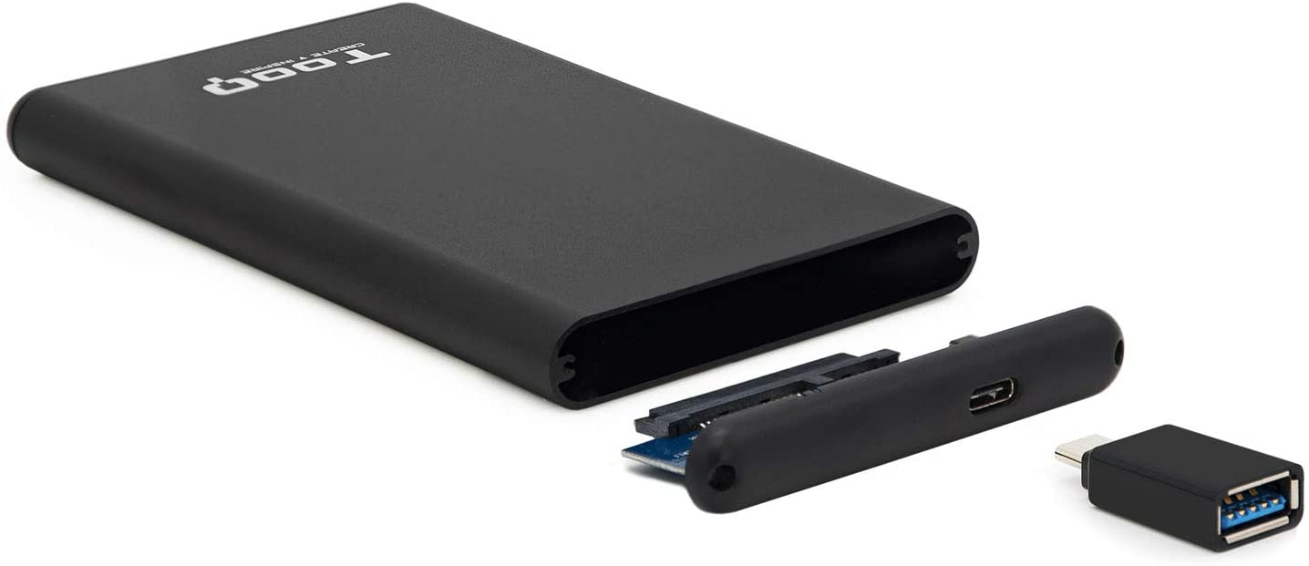 Tooq Boîtier Externe HDD/SDD 2.5" jusqu'à 9.5mm SATA USB-C avec Adaptateur vers USB-A - Couleur Noir