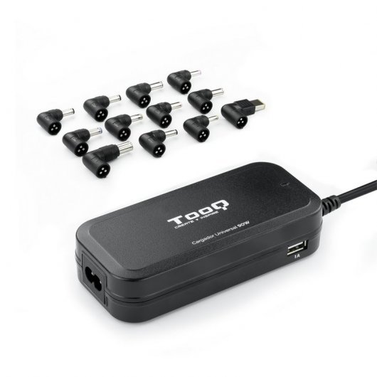 Tooq Chargeur Automatique Universel pour Ordinateur Portable 90W - 2x USB - 12 Adaptateurs - Tension 12-20V