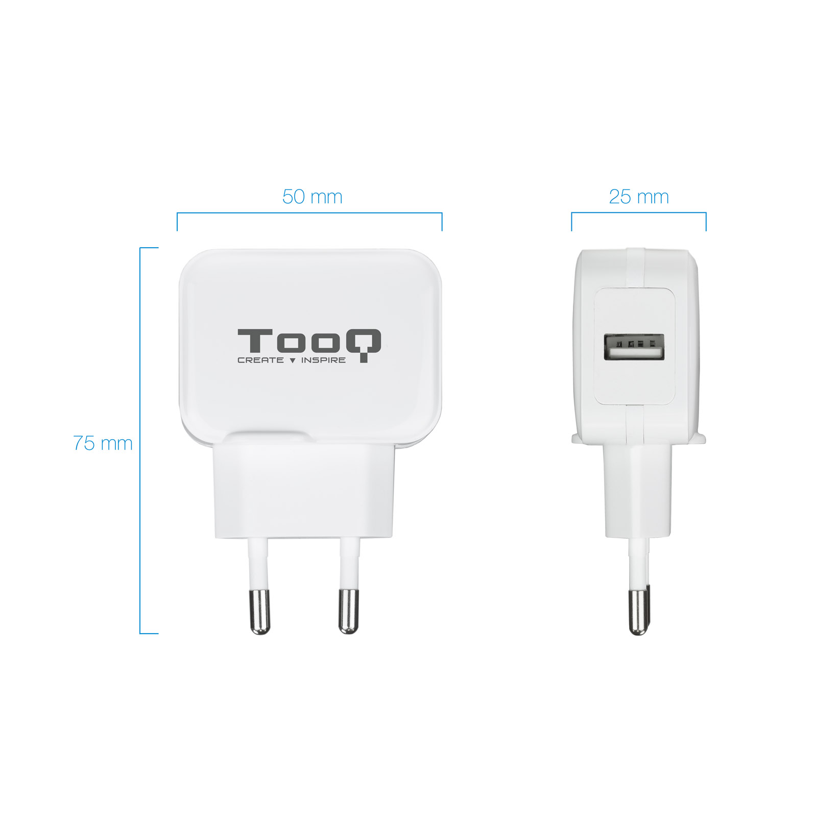 Tooq Chargeur Mural USB 5V 2.4A - 1 Port USB - Couleur Blanche