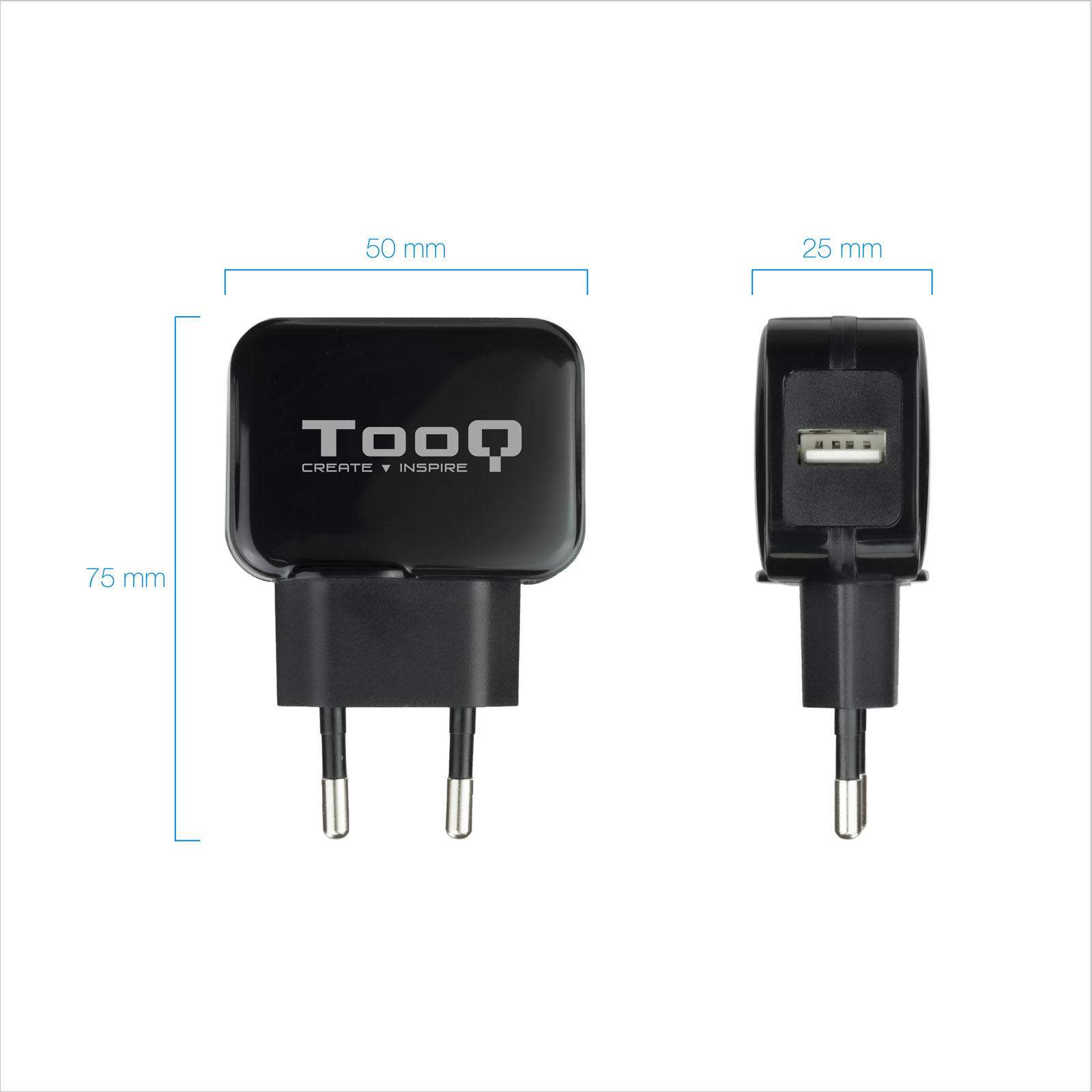 Tooq Chargeur Mural USB 5V 2.4A - 1 Port USB - Couleur Noir