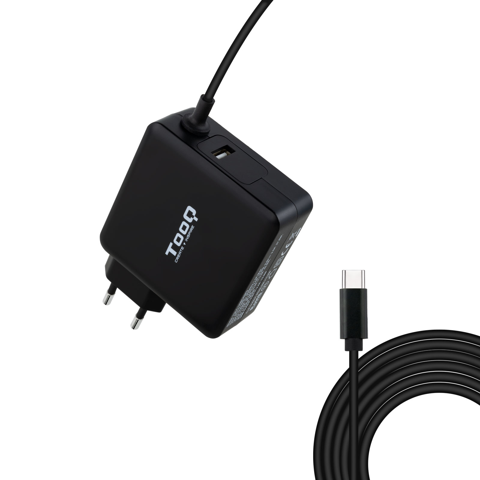 Tooq Chargeur Universel pour Ordinateur Portable 65W USB-C - Compatible PD - Câble 1.80m