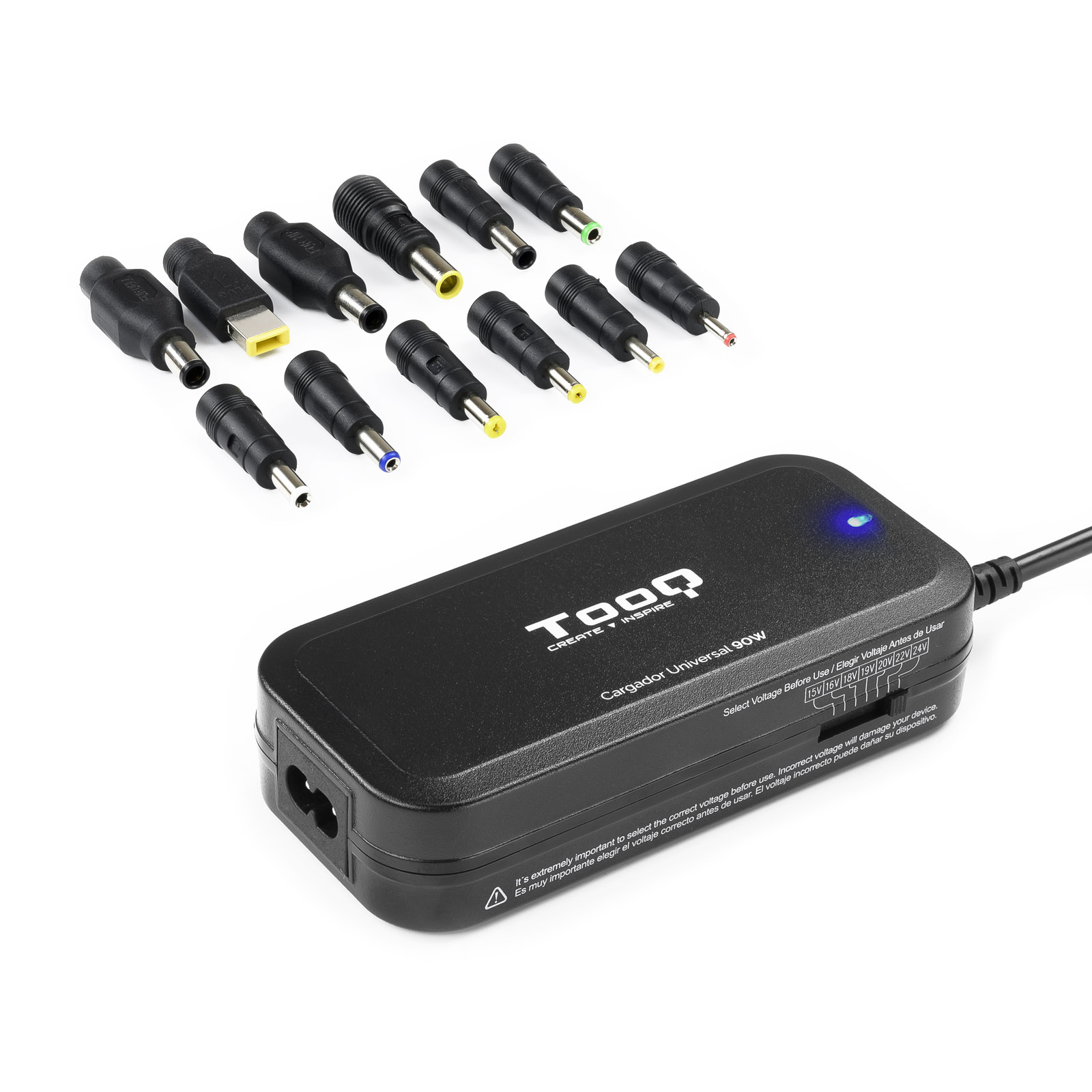 Tooq Chargeur Universel pour Ordinateur Portable 90W - USB - 12 Adaptateurs - Tension 15-24V