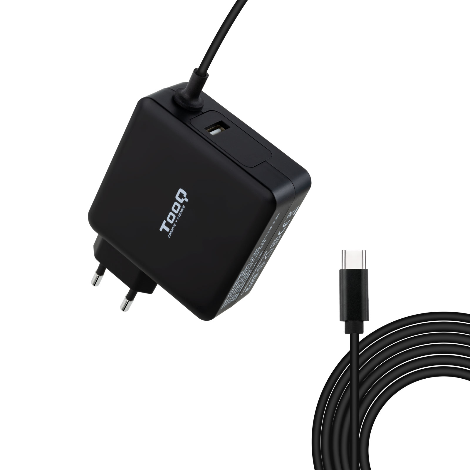 Tooq Chargeur Universel pour Ordinateur Portable 90W USB-C - Compatible PD - Câble 1.80m