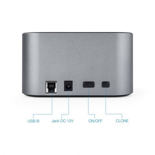 Tooq Docking Station USB 3.0/3.1 Gen 1 - HDD/SSD 2.5", 3.5" SATA - Bouton de clonage - Couleur Gris/Noir