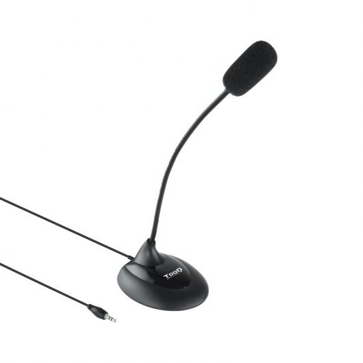 Tooq Microphone de Bureau Omnidirectionnel Flexible - Interrupteur Marche/Arrêt - Câble 2m - Jack 3.5mm - Couleur Noir