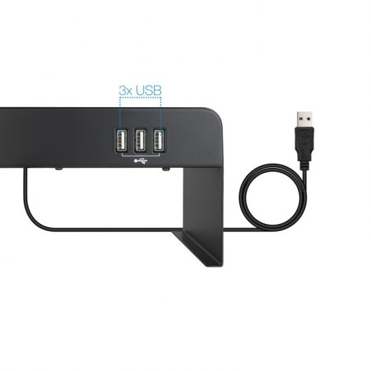 Tooq Riser Stand pour moniteur ou ordinateur portable - 3x USB 2.0 - Max. 20kg - Couleur Noir