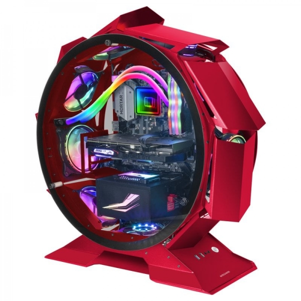 Tour de jeu circulaire Mars Gaming MCORB Premium - Double verre trempé - Refroidissement extrême pour 9 ventilateurs - Intérieur XL - Couleur rouge