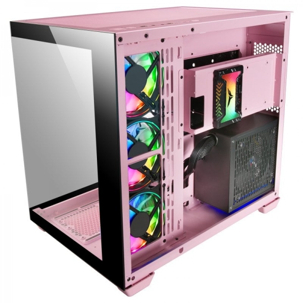 Tour de jeu Mars Gaming MCV4 Custom Premium - Verre trempé sans cadre - Structure modulaire à double chambre - Support E-ATX - Personnalisation totale - Couleur noire