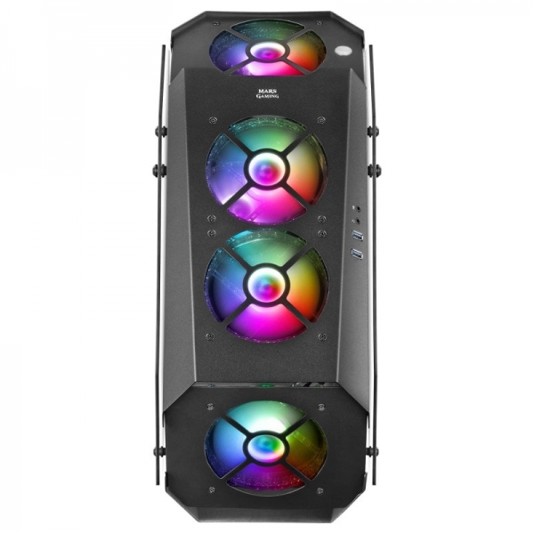 Tour Mars Gaming MC51 Premium - 5 Ventilateurs ARGB - Contrôleur avec Télécommande - Double Fenêtre en Verre Trempé - 40 Effets Chroma RGB - Couleur Noir