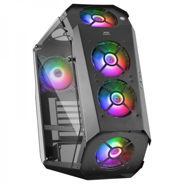 Tour Mars Gaming MC51 Premium - 5 Ventilateurs ARGB - Contrôleur avec Télécommande - Double Fenêtre en Verre Trempé - 40 Effets Chroma RGB - Couleur Noir