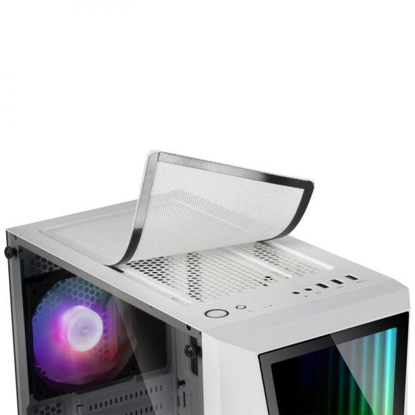 Tour moyenne de jeu Mars Gaming MC777 Premium - Miroir ARGB Infinity - 17 modes d'éclairage - Refroidissement avancé avec 2 ventilateurs - Grande capacité interne - Couleur blanche