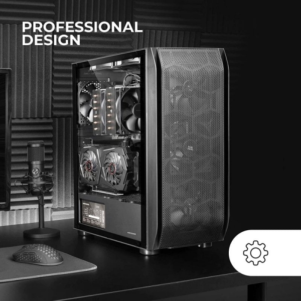 Tour PC Mars Gaming MC-PRO2 - 5 Ventilateurs Ultra Silencieux - Support Refroidissement Liquide - Fenêtre en Verre Trempé - Couleur Noir