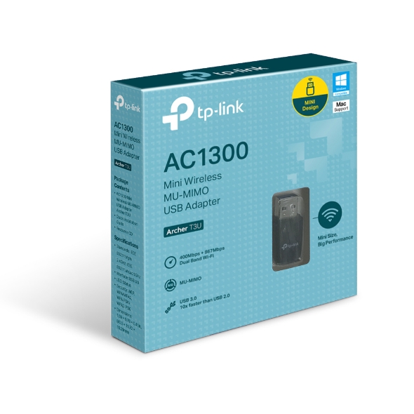 TP-LINK Archer T3U Mini Adaptateur USB sans fil MU-MIMO AC1300 - Couleur noire - Haute vitesse
