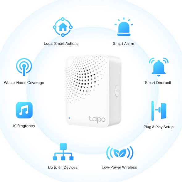 TP-Link Tapo H100 Smart Hub - Jusqu'à 64 appareils - Alarme et sonnette intelligentes - Faible consommation