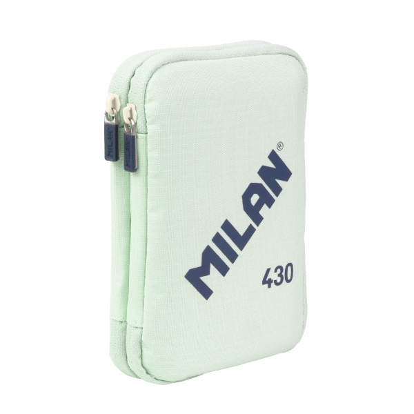Trousse à crayons à deux niveaux Milan Collection 430 avec 2 gommes, un taille-crayon, un crayon, un stylo à bille P1 Touch Blue, une règle, 12 crayons de couleur et 18 marqueurs - Vert