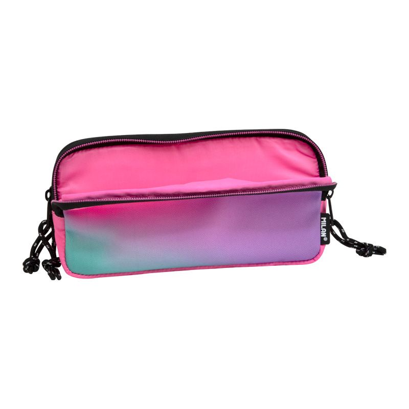 Trousse Milan Sunset 3 Compartiments - Tissu Résistant aux Déchirures et aux Déchirures - Mesures 22x11x6,5cm - Couleur Rose