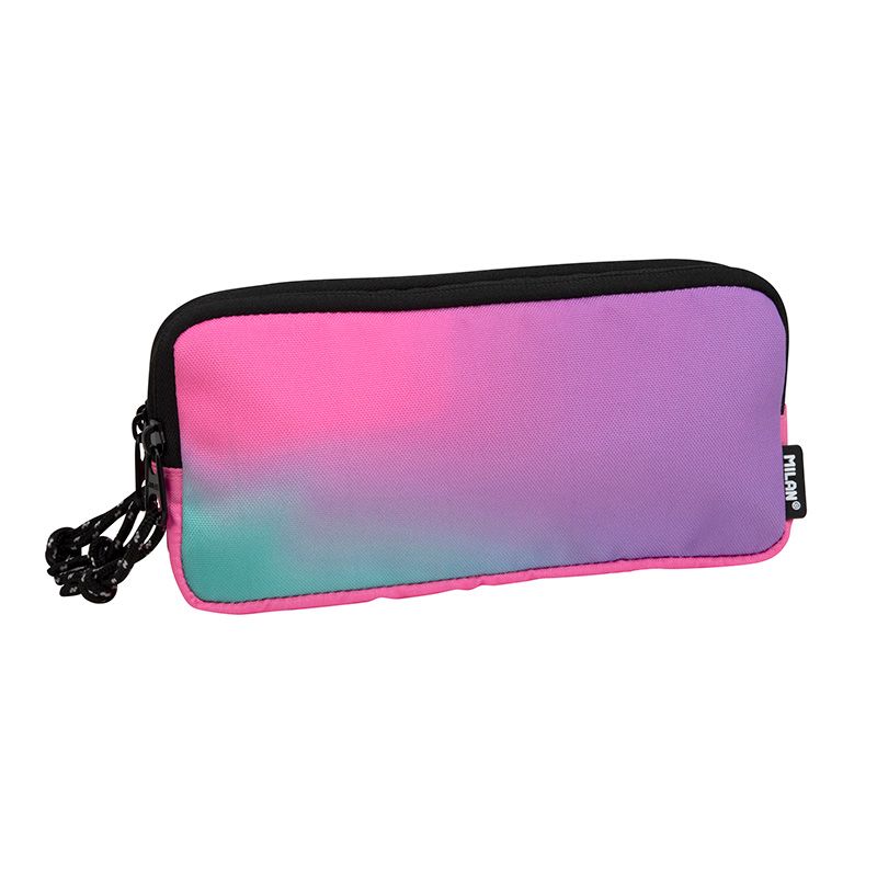 Trousse Milan Sunset 3 Compartiments - Tissu Résistant aux Déchirures et aux Déchirures - Mesures 22x11x6,5cm - Couleur Rose