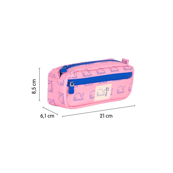 Trousse rectangulaire Milan Collection 460 - 2 compartiments zippés - Rose/Bleu
