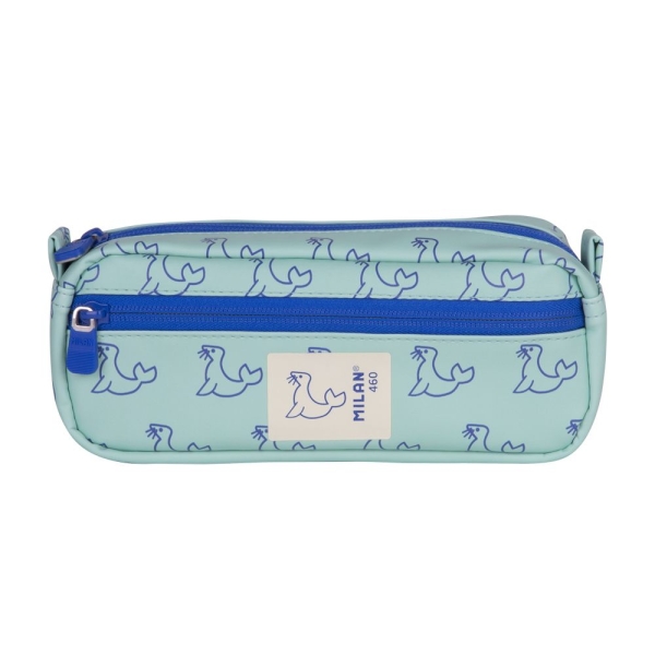 Trousse rectangulaire Milan Collection 460 - 2 compartiments zippés - Vert/Bleu