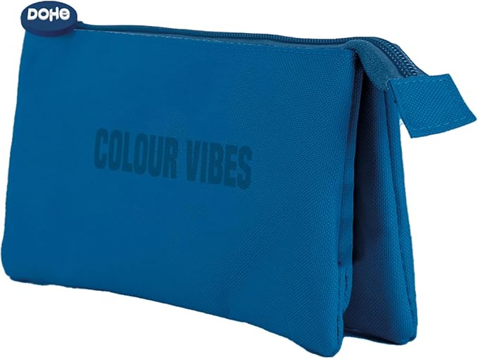 Trousse triple Dohe Colour Vibes - Fermeture à double glissière avec tirette en caoutchouc - Bleu