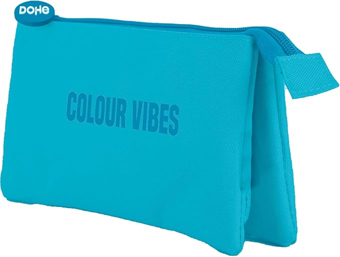 Trousse triple Dohe Colour Vibes - Fermeture à double glissière avec tirette en caoutchouc - Bleu cyan