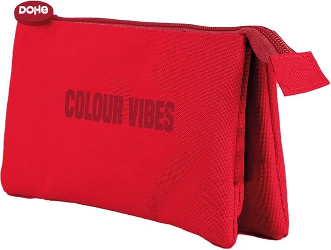 Trousse triple Dohe Colour Vibes - Fermeture à double glissière avec tirette en caoutchouc - Rouge