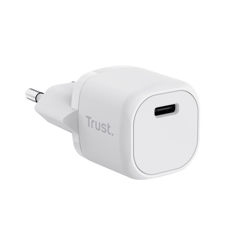 Trust Chargeur USB-C ultra-faible 20 W - Sortie puissante de 20 W - Compatible avec le chargement PD et PPS - Protections contre les surcharges et les courts-circuits