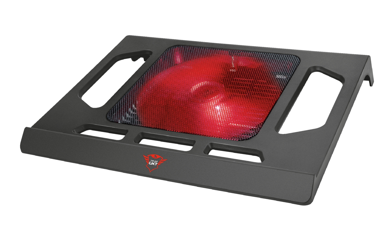 Trust Gaming GXT 220 Kuzo Laptop Cooling Pad jusqu'à 17,3" - Ventilateur silencieux avec éclairage rouge - Couleur noire