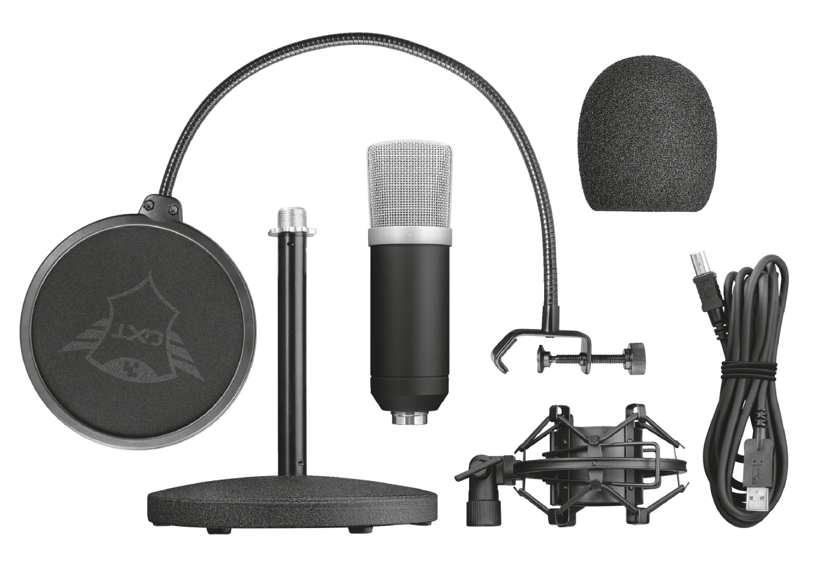 Trust Gaming GXT 252 Emita Microphone Cardioïde USB - Pied Métal - Câble 1.80m - Couleur Noir