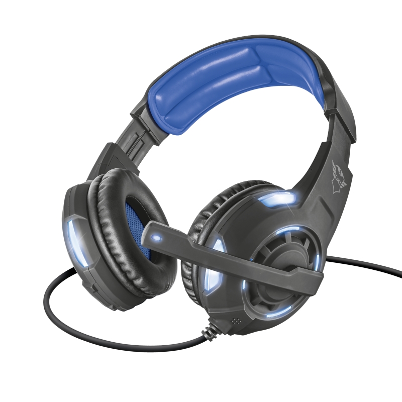 Trust Gaming GXT 350 Radius Casque avec Microphone 7.1 USB - Eclairage LED - Microphone Pliable - Commandes par Câble - Bandeau Ajustable - Câble 2.50m - Couleur Noir/Bleu
