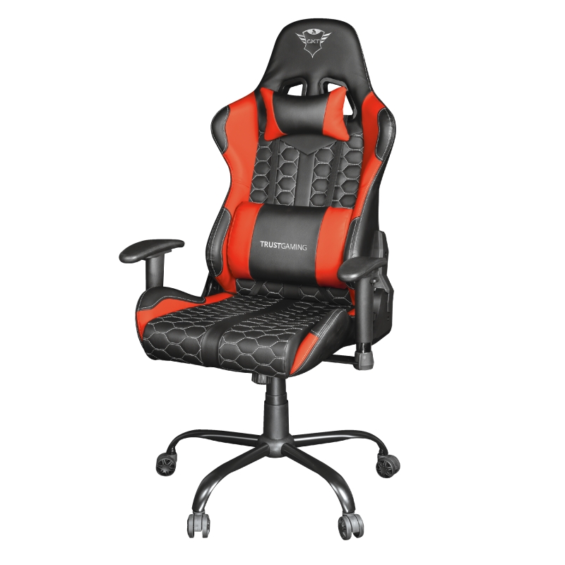 Trust GXT 708R Rest Gaming Chair - Accoudoirs - Dossier réglable entre 90° et 180° - Coussin lombaire et cervical - Roues en nylon - Piston à gaz classe 4 - Base en métal - Max. 150kg - Couleur Noir/Rouge