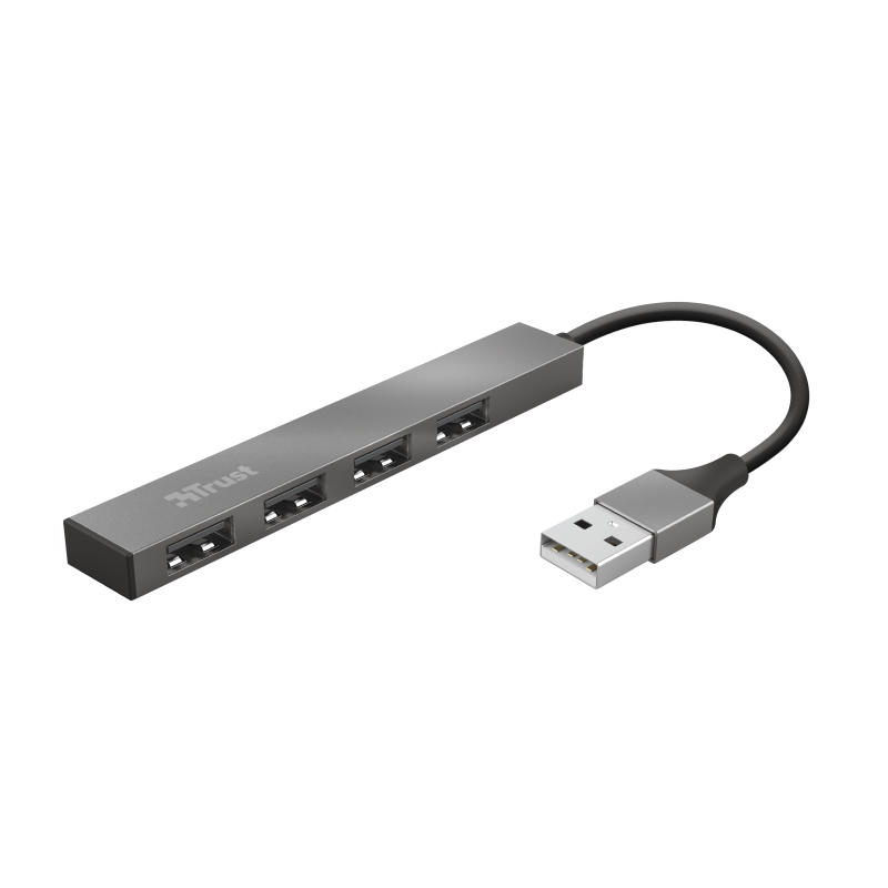 Trust Halyx Hub 4 Ports USB 2.0 - Jusqu'à 480Mbps - Couleur Gris