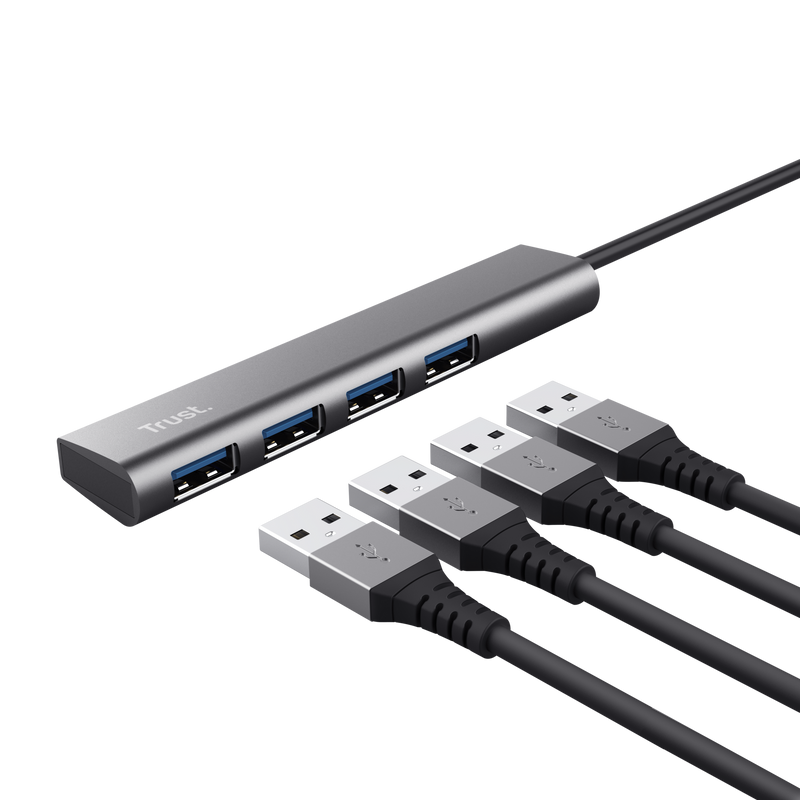 Trust Halyx Hub USB Aluminium - 4 Ports USB-A - Vitesse 5 Gbps - Compact et Résistant - Connexion Facile