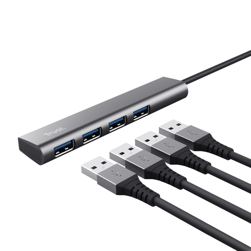 Trust Halyx Hub USB Aluminium - 4 Ports USB-A - Vitesse 5 Gbps - Compact et Résistant - Connexion Facile