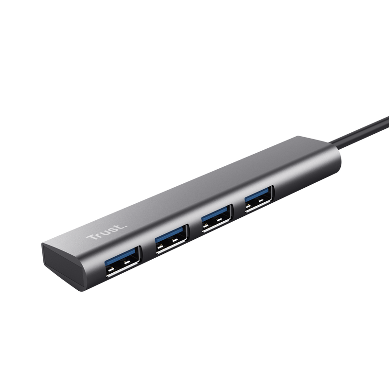 Trust Halyx Hub USB Aluminium - 4 Ports USB-A - Vitesse 5 Gbps - Compact et Résistant - Connexion Facile