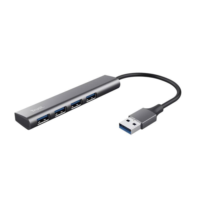 Trust Halyx Hub USB Aluminium - 4 Ports USB-A - Vitesse 5 Gbps - Compact et Résistant - Connexion Facile