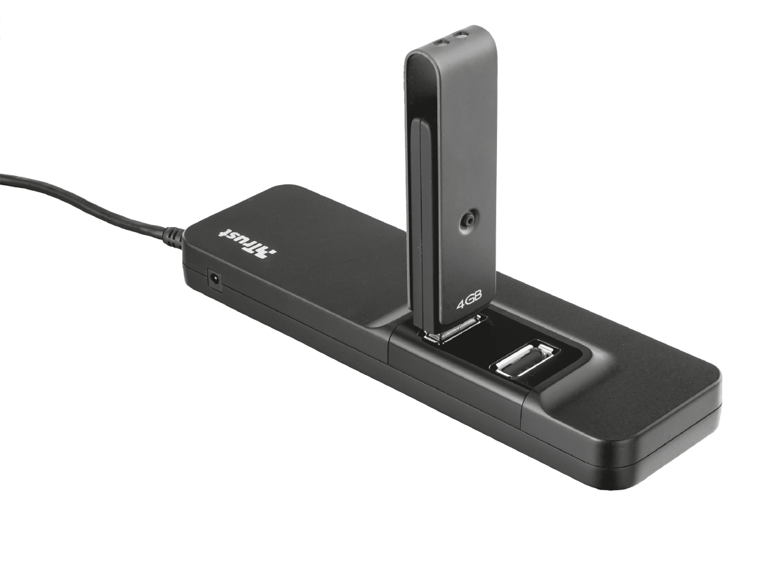 Trust Oila Hub 7 ports USB 2.0 - Alimentation externe - Protection contre les courts-circuits - Câble de 1,40 m - Couleur noire